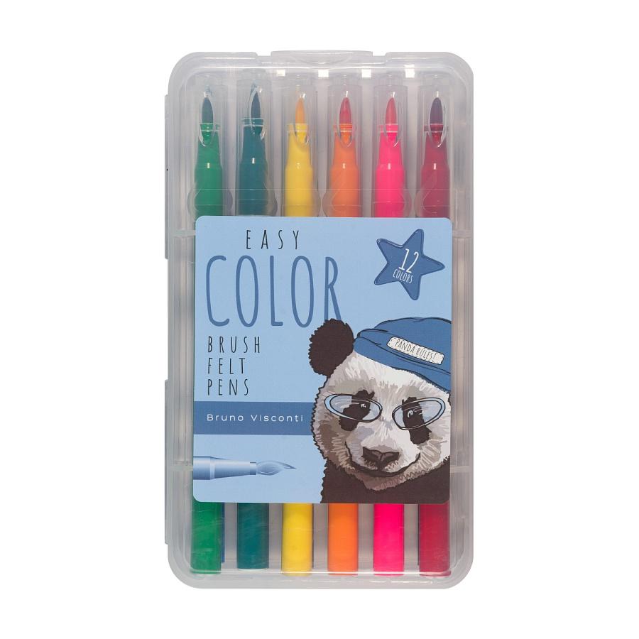 Фломастеры-кисточки 12цв. 32-0022 "EasyColor" двухсторонние в пластиковом пенале /Bruno Visconti/