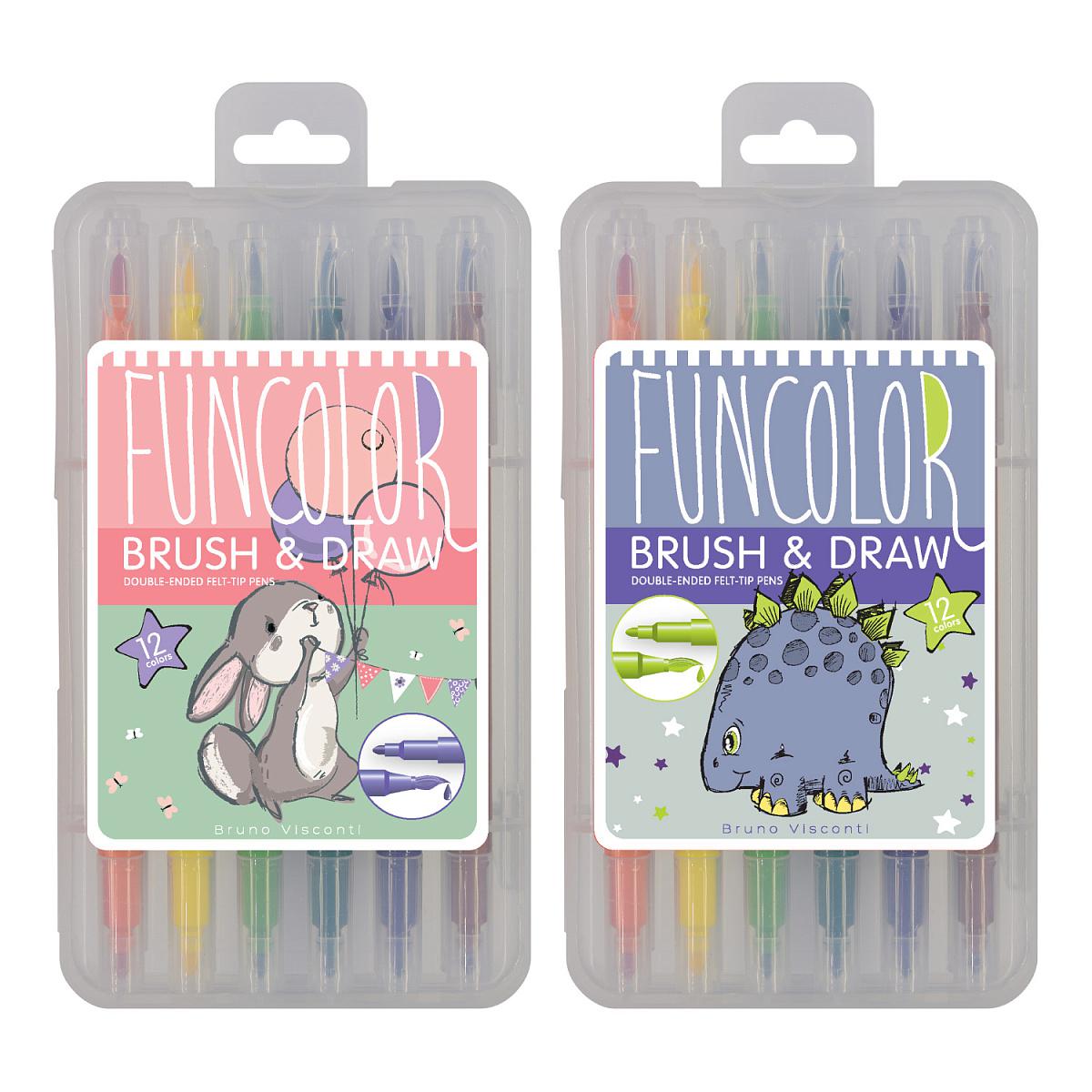 Фломастеры-кисточки 12цв. 32-0047 "FunColor" двухсторонние в пластиковом пенале /Bruno Visconti/