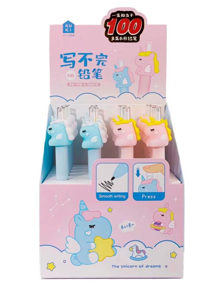 Карандаш авт. 2мм Алеф K-kk-7191 "Lovely unicorns" с точилкой, ассорти