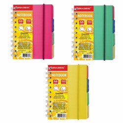 Блокнот А6 Brauberg 125390 "Сочный" 150 л., линия, гребень, на резинке, пластиковая обложка 125390