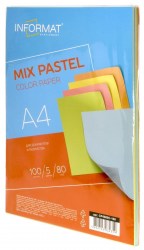 Бумага  А4 Mix пастель 80г/м2, 100л., 5 цветов CP4080C-100 /inФормат/ 063215