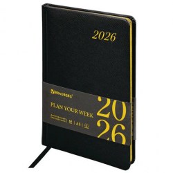 Еженедельник 2026г. BRAUBERG 117171 "Iguana" А5, под кожу, черный