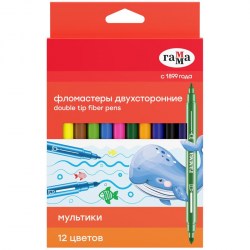 Фломастеры 12цв. Гамма 8042002 "Мультики" двухсторон., смываемые 321654
