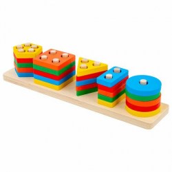 Игра развивающая Brauberg 665259 "Геометрик" Сортер-пирамидка, 5 фигур, дерево