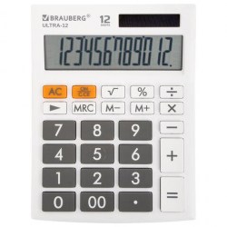 Калькулятор  Brauberg ULTRA-12-WT 12 разр, двойное пит, 192x143мм, белый 250496