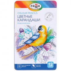 Карандаши 12цв. Гамма 80220212 увелич. диаметр грифеля 3,3мм, метал. пенал 337362