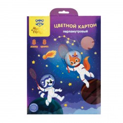 Картон цветной А4  8л. 8цв. Мульти-Пульти КЦп8-8_44861 "Енот в космосе" перламутровый 337295