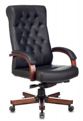 Кресло Бюрократ  T-9928WALNUT черный кожа крестов. металл/дерево 1545725