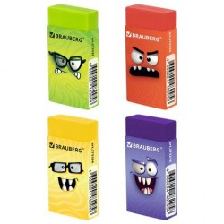 Ластик Brauberg 273236 "Монстрики" 50х24х10мм, ЭКО ПВХ, ассорти
