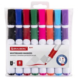 Маркеры 8цв. для доски BRAUBERG 152112 "SOFT" 5 мм 