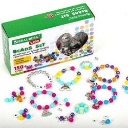 Набор для творчества Brauberg 664699 "Единороги" 150 бусин, 6 металлических шармов, резинка