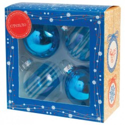 Набор стеклянных шаров Феникс Презент 78940 4шт 6см Прозрачный с синими полосами 304506