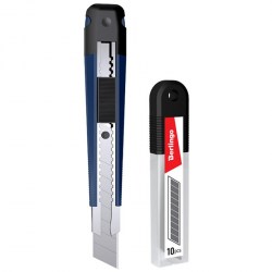 Нож канц. 18мм Berlingo BM4124_1с "Hyper" + лезвия сменные 10шт, синий 316193