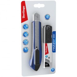 Нож канц. 18мм Berlingo BM4132_2c "Razzor 300", синий + лезвия 10шт. 341936