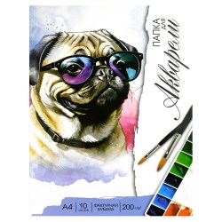 Папка для акварели А4 10л. 69938 "Мопс в очках" /Феникс/