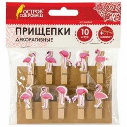 Прищепки декор. Остров Сокровищ 662669 "Фламинго" /10шт/ 3,5 см, ассорти, со шпагатом