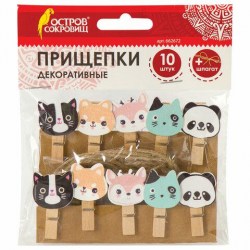 Прищепки декор. Остров Сокровищ 662672 "Забавные животные" /10шт/ 3,5 см, ассорти, со шпагатом