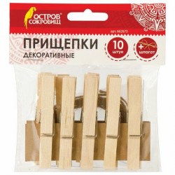 Прищепки декор. Остров Сокровищ 662675 "Классика" /10шт/ 7,2 см, ассорти, со шпагатом