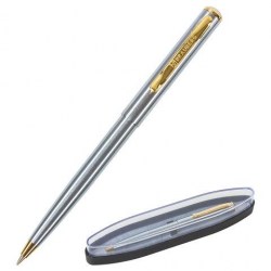 Ручка подар. Brauberg 143468 "Maestro" РШ 0,5мм, синие чернила, корпус серебристый с золот.