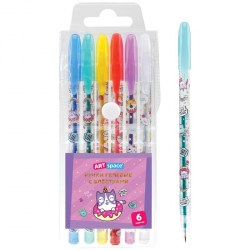 Ручки гелевые  6цв. ArtSpace GPCC06_53029 "Кот-сластена" 1,0мм, с блестками 314525