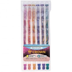Ручки гелевые  6цв. Crown MTJ-500GL/6 "Glitter Metal Jell" 1,0мм, с блестками 094060