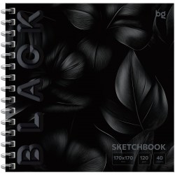 Скетчбук 170*170 40л. БиДжи 64602 "Black. Leaves" на гребне, 120г/м2 376701