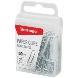 Скрепки 28мм Berlingo DBs_28120 /100шт/ никелированные, пластик. упаковка 178808