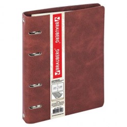 Тетрадь 120л. на кольцах BRAUBERG 401710 "Main" клетка, под кожу, коричневый 