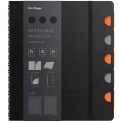 Тетрадь  80л. Berlingo WNt_A5201 "Steel&Style Pro" А5+,клетка, на гребне, разделители, черная 338476