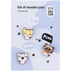 Значок MESHU MS_45622 "Funny cat" /3шт/ деревянный 339558