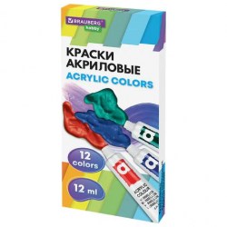 Краски акриловые 12цв. Brauberg 192403 12мл, в тубах