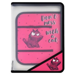 Папка д/труда Феникс А4 59593 "Крэйзи кот" на молнии, 500 мкм, малиновый/чёрный