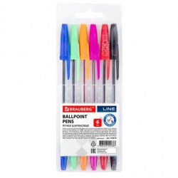 Ручки шариковые  6цв. Brauberg 142819 "Line" 1,0мм 