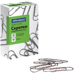 Скрепки 50мм OfficeSpace 162156/371629 /50шт/ гофрированные 